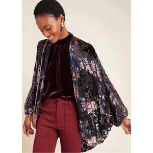 Anthropologie Akemi Kin Velvet Burnout Sheer Dressy Kimono Open Cardigan O/S
